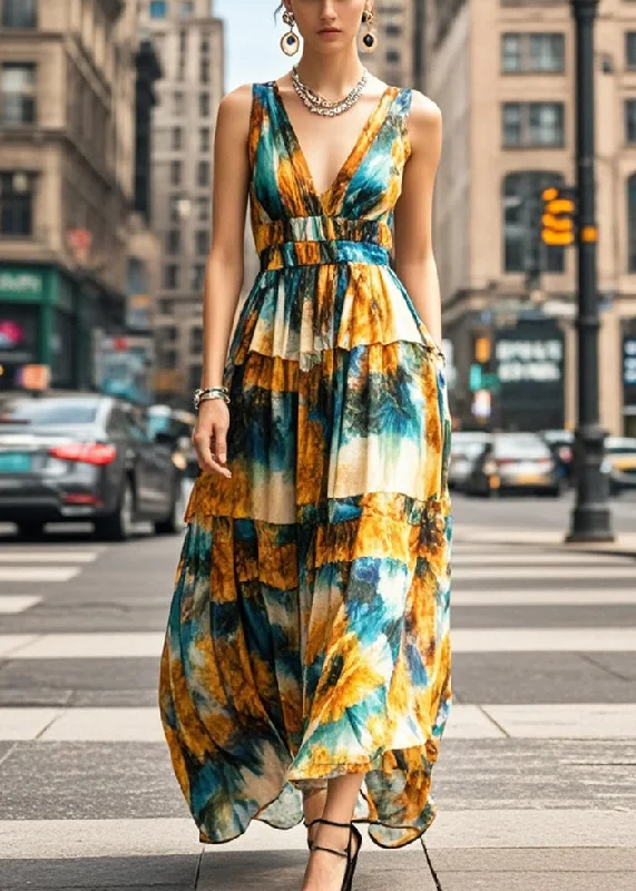Modern Cinched Print Chiffon Cami Dress Summer