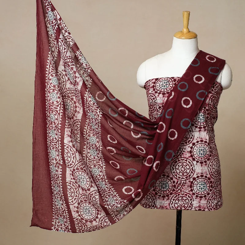 Maroon - 3pc Cotton Kutch Batik Print Dress Material 31