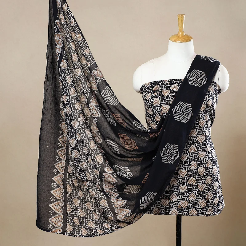 Black - 3pc Cotton Kutch Batik Print Dress Material 109