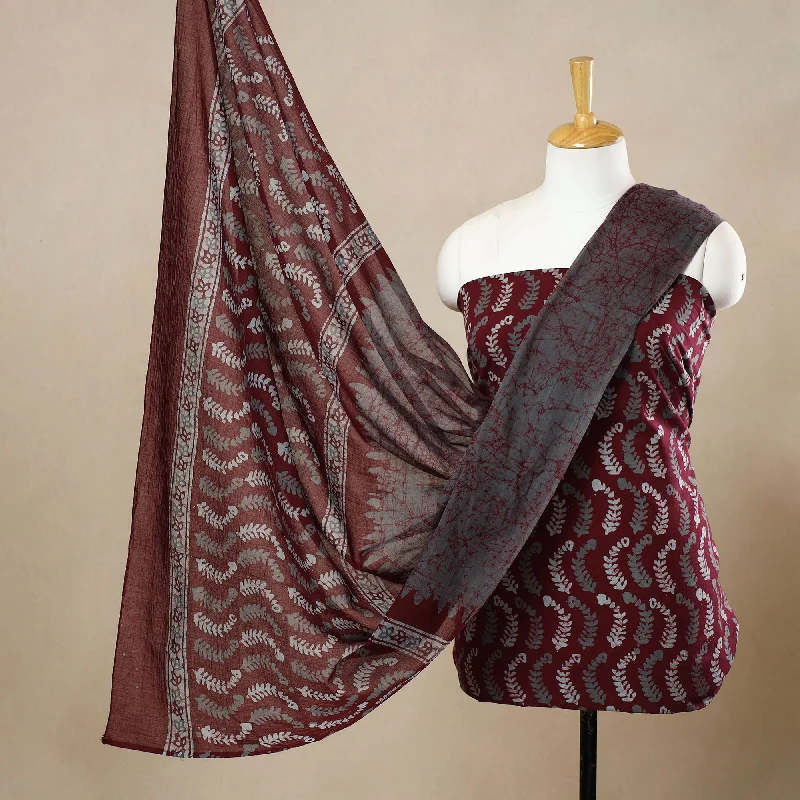Maroon - 3pc Cotton Kutch Batik Print Dress Material 158