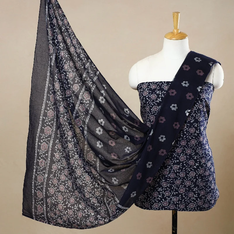 Blue - 3pc Cotton Kutch Batik Print Dress Material 96