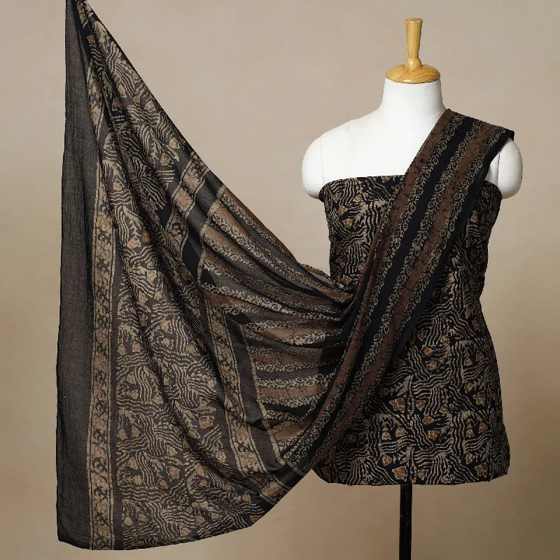 Black - 3pc Cotton Kutch Batik Print Dress Material 27