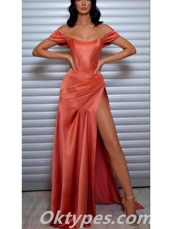 Sexy Satin Off Shoulder Sleeveless Mermaid Side Slit Long Floor Length Prom Dresses With Pleats,PDS0360 Sexy Satin Off Shoulder Sleeveless Mermaid Side Slit Long Floor Length Prom Dresses With Pleats,PDS0360