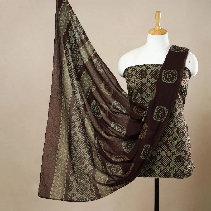 Green - 3pc Cotton Kutch Batik Print Dress Material 102