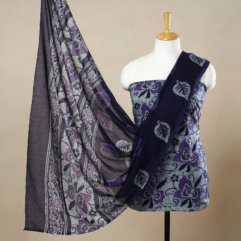 Purple - 3pc Cotton Kutch Batik Print Dress Material 69