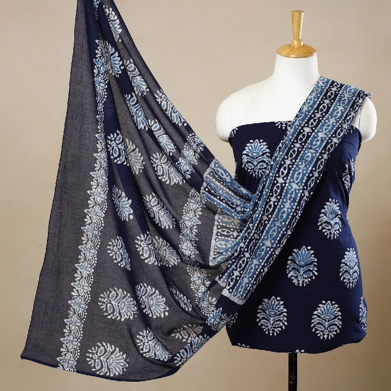 Blue - 3pc Cotton Kutch Batik Print Dress Material 99