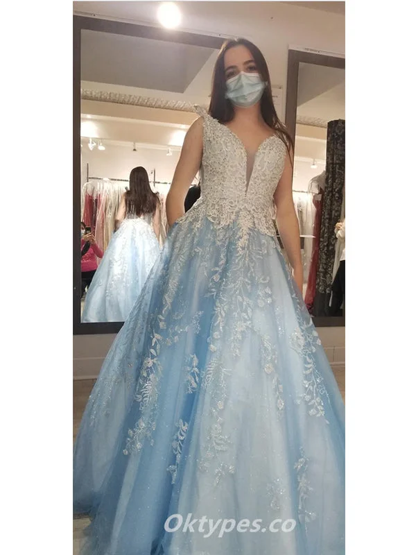 Elegant Blue Tulle Lace Spaghetti Straps A-Line Long Prom Dresses/Graduation Dresses,PDS0440 Elegant Blue Tulle Lace Spaghetti Straps A-Line Long Prom Dresses/Graduation Dresses,PDS0440