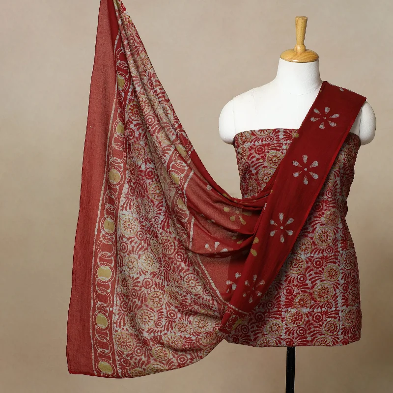 Red - 3pc Cotton Kutch Batik Print Dress Material 20