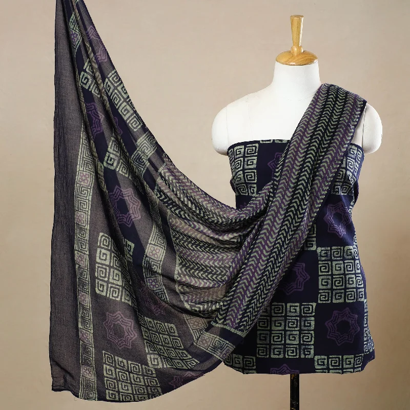 Purple - 3pc Cotton Kutch Batik Print Dress Material 97