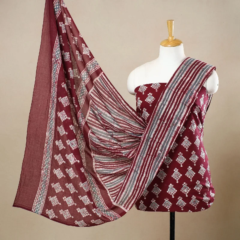 Maroon - 3pc Cotton Kutch Batik Print Dress Material 145