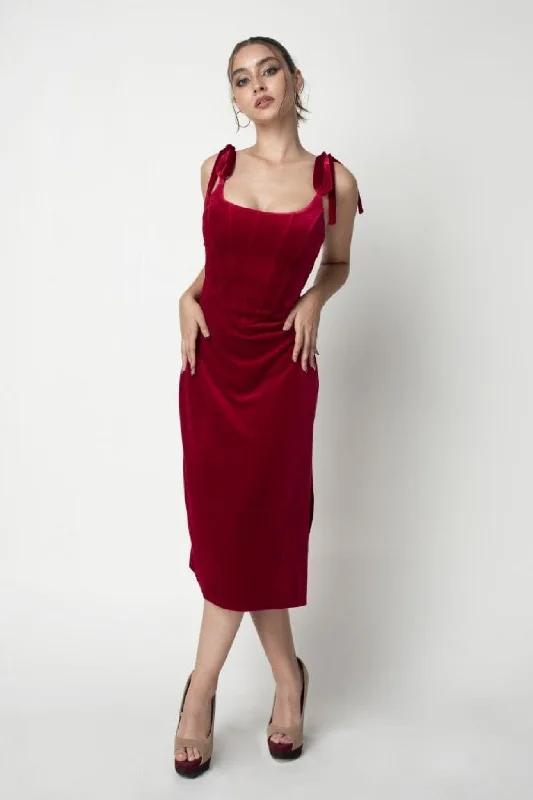 Red Corset Velvet Dress by Double Second