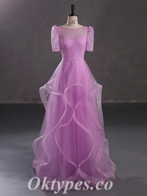 Elegant Sequin Top Tulle Bottom Beading Lace Up Back A-Line Long Prom Dresses,PDS0466 Elegant Sequin Top Tulle Bottom Beading Lace Up Back A-Line Long Prom Dresses,PDS0466