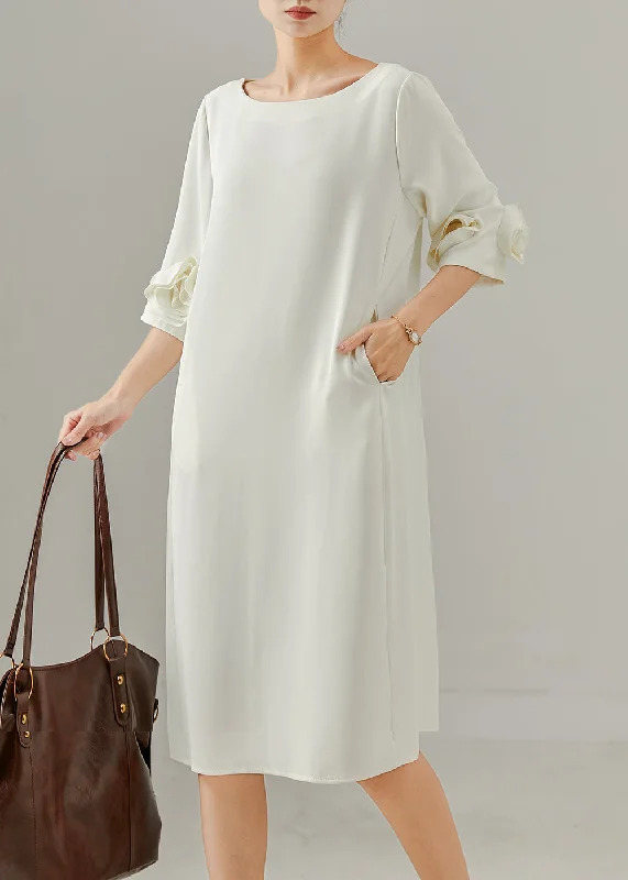 Art White Three-dimensional Floral Chiffon Holiday Dress Summer