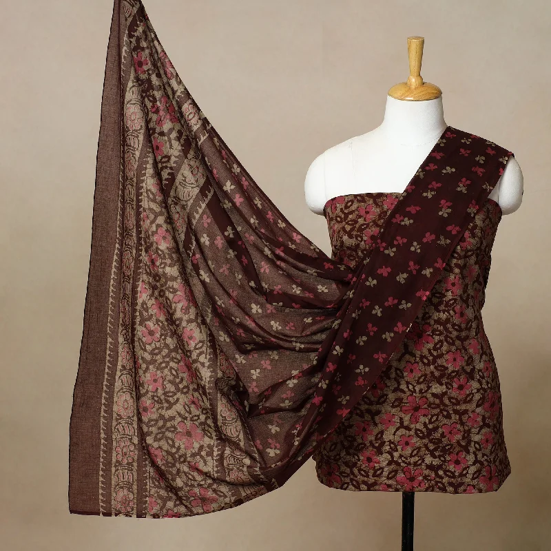 Brown - 3pc Cotton Kutch Batik Print Dress Material 21
