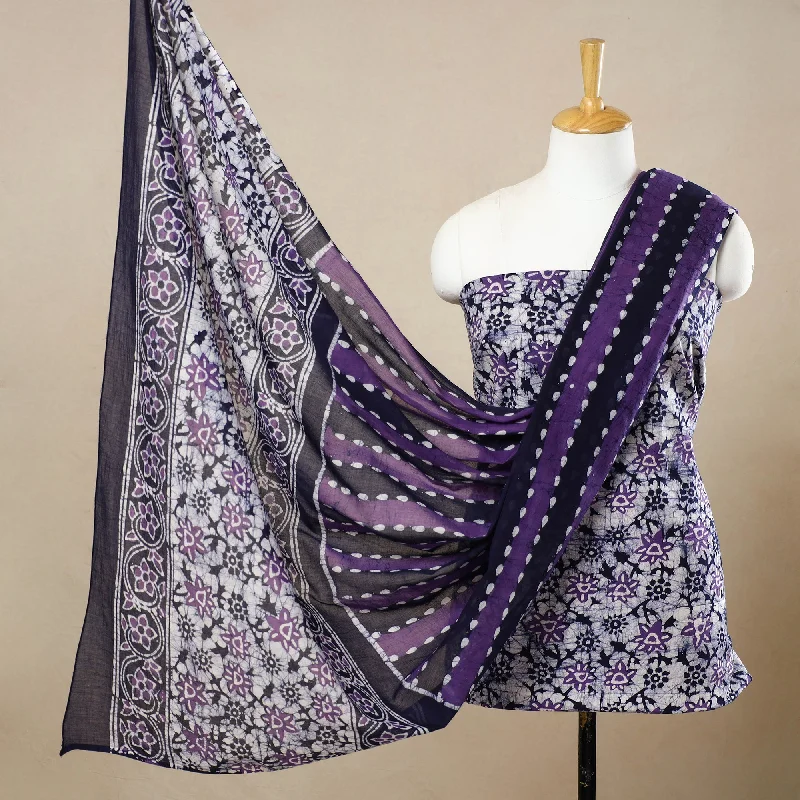 Purple - 3pc Cotton Kutch Batik Print Dress Material 86