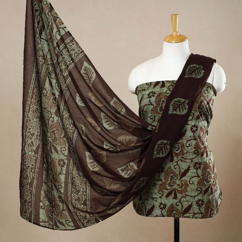 Green - 3pc Cotton Kutch Batik Print Dress Material 124