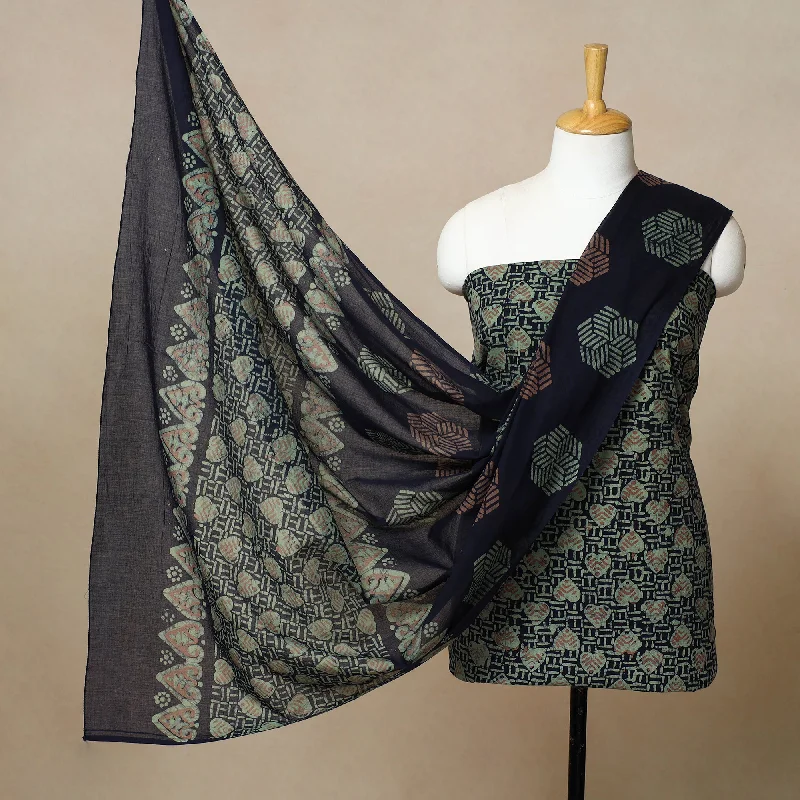 Green - 3pc Cotton Kutch Batik Print Dress Material 23