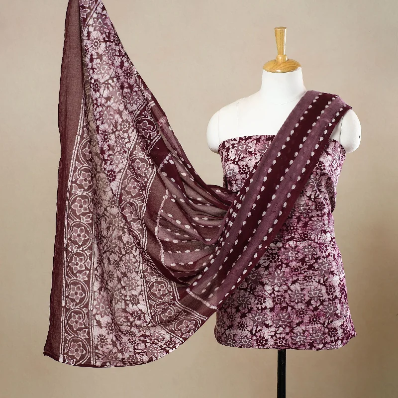 Maroon - 3pc Cotton Kutch Batik Print Dress Material 147