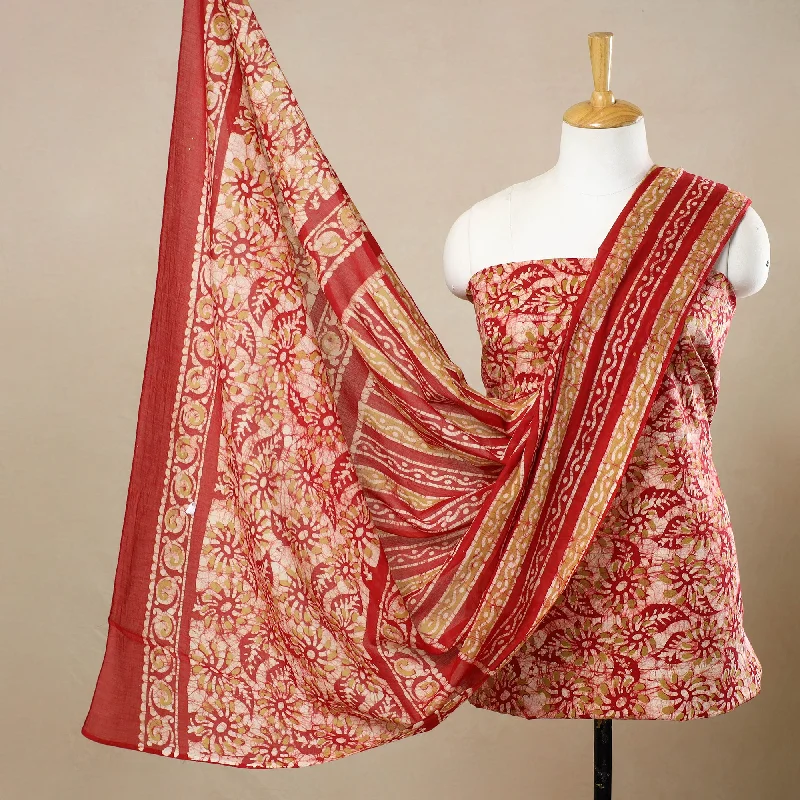 Red - 3pc Cotton Kutch Batik Print Dress Material 94
