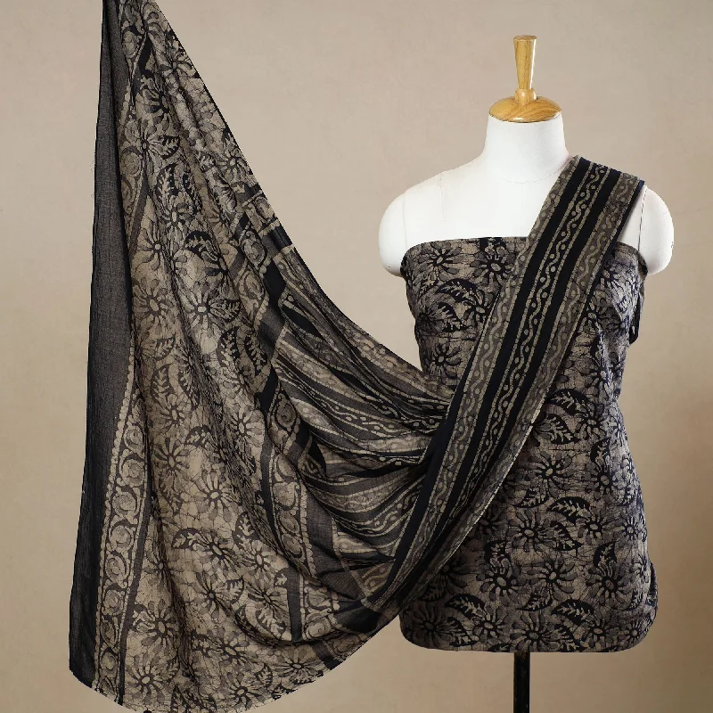 Black - 3pc Cotton Kutch Batik Print Dress Material 116