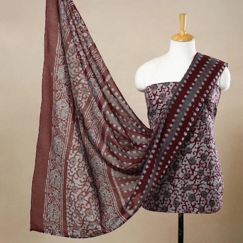 Maroon - 3pc Cotton Kutch Batik Print Dress Material 78