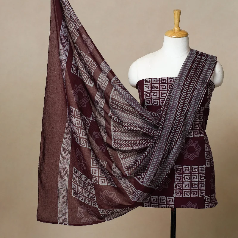 maroon - 3pc Cotton Kutch Batik Print Dress Material 07