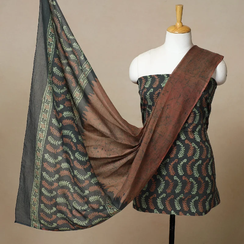 Green - 3pc Cotton Kutch Batik Print Dress Material 33