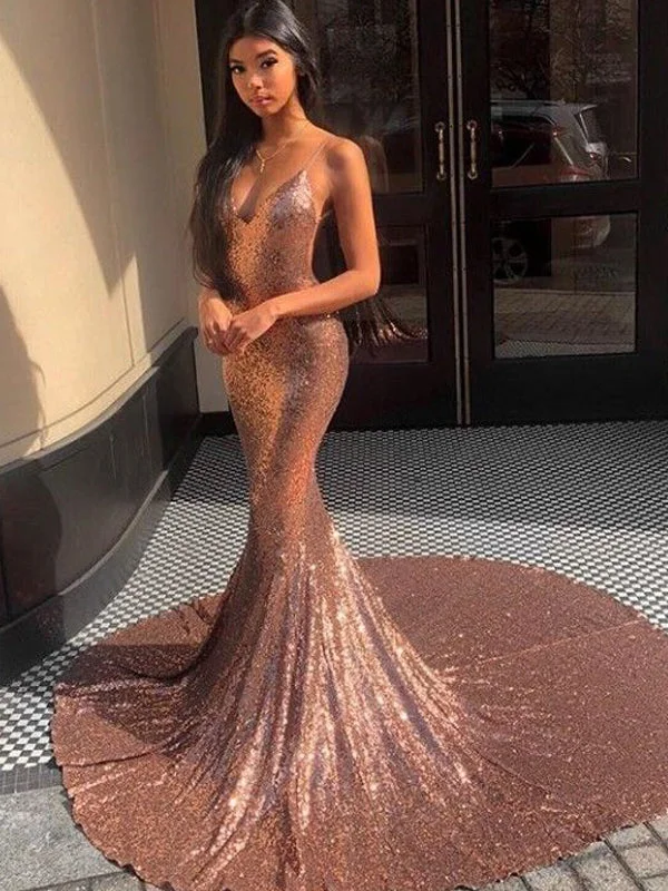 Spaghetti Straps Rose Gold Mermaid Evening Prom Dresses, Evening Party Prom Dresses, PDS0100 Spaghetti Straps Rose Gold Mermaid Evening Prom Dresses, Evening Party Prom Dresses, PDS0100