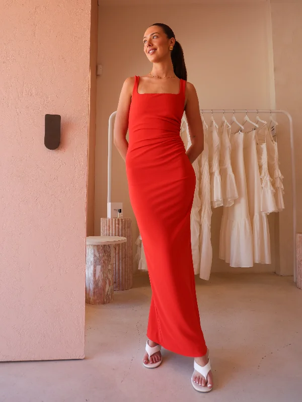 By Nicola Theo Squareneck Dress in Cherry