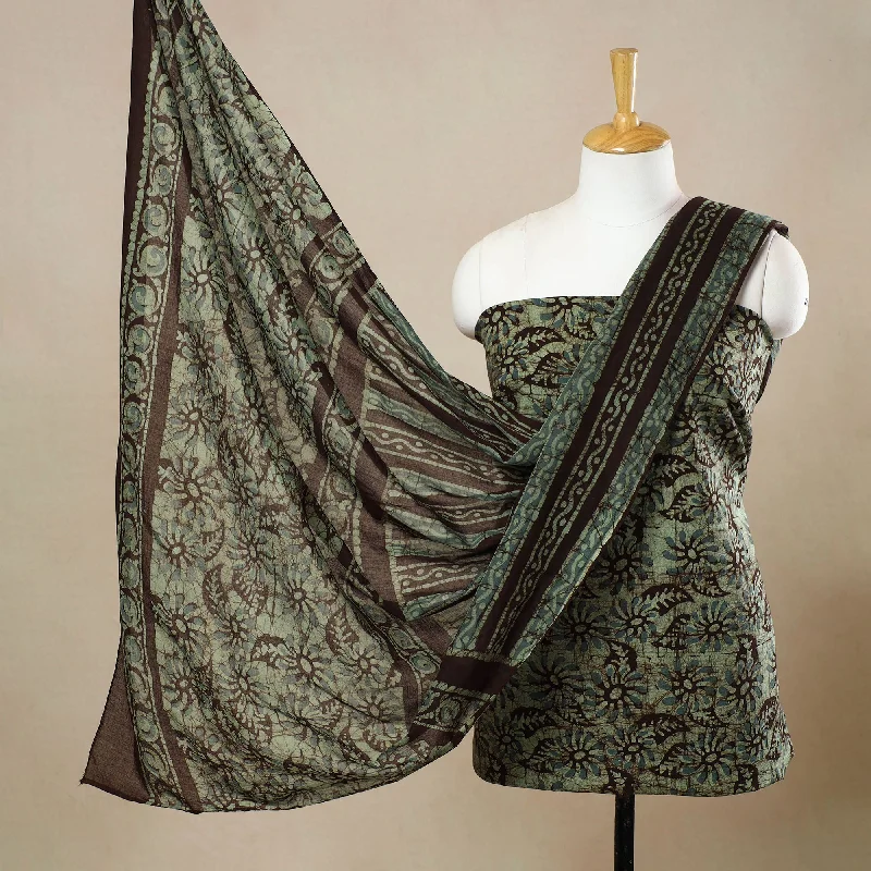 Green - 3pc Cotton Kutch Batik Print Dress Material 135