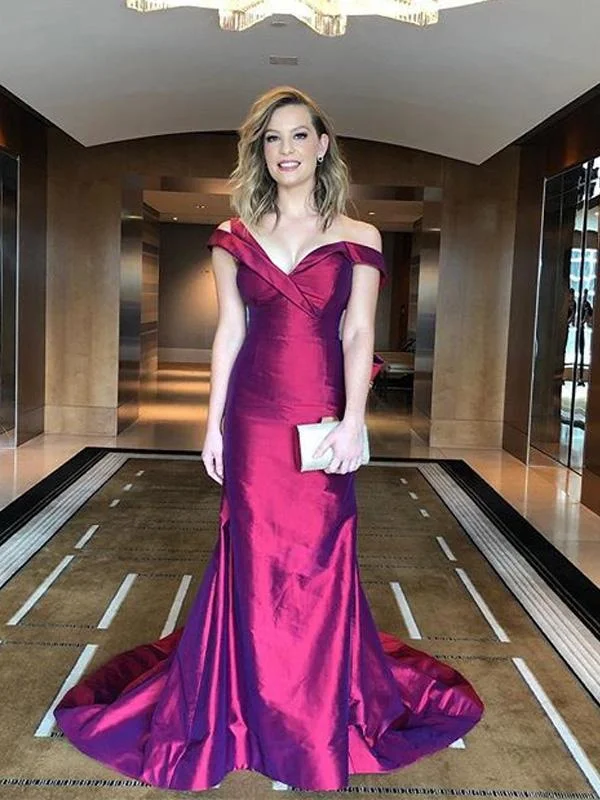 Off-The-Shoulder Sleeveless Rose Pink Satin Mermaid Long Cheap Formal Evening Prom Dresses, PDS0079 Off-The-Shoulder Sleeveless Rose Pink Satin Mermaid Long Cheap Formal Evening Prom Dresses, PDS0079