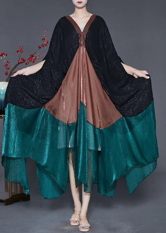 Original Design Black Oversized Patchwork Silk Dress Summer