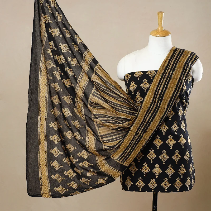 Black - 3pc Cotton Kutch Batik Print Dress Material 92