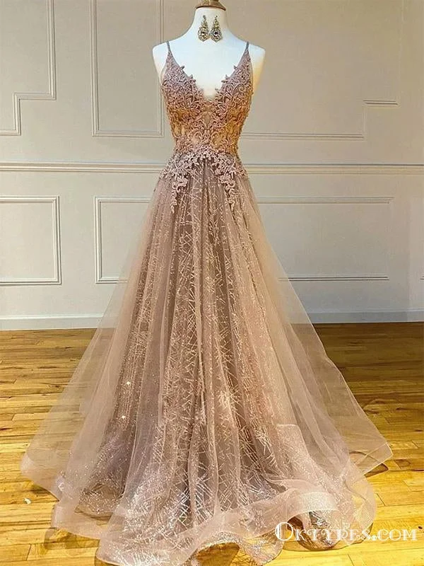Charming Modest Tulle V-neck Sleeveless A-Line Long Lace Formal Evening Gowns Prom Dresses, PDS0040 Charming Modest Tulle V-neck Sleeveless A-Line Long Lace Formal Evening Gowns Prom Dresses, PDS0040
