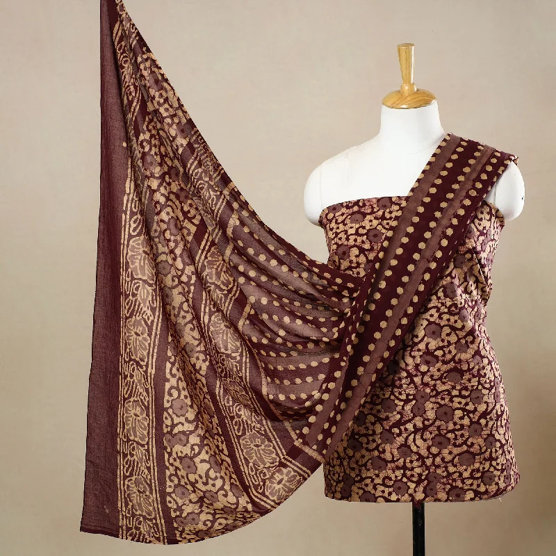 Brown - 3pc Cotton Kutch Batik Print Dress Material 138