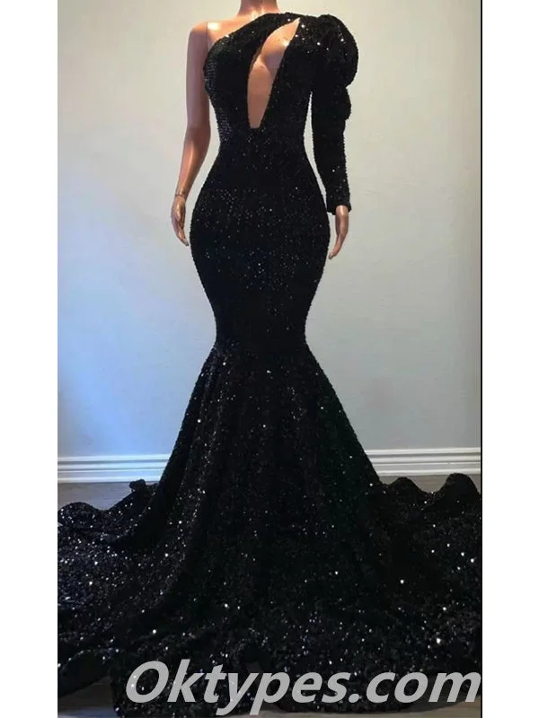 Elegant Sequin One Shoulder One sleeve Mermaid Long Floor Length Prom Dresses ,PDS0363 Elegant Sequin One Shoulder One sleeve Mermaid Long Floor Length Prom Dresses ,PDS0363