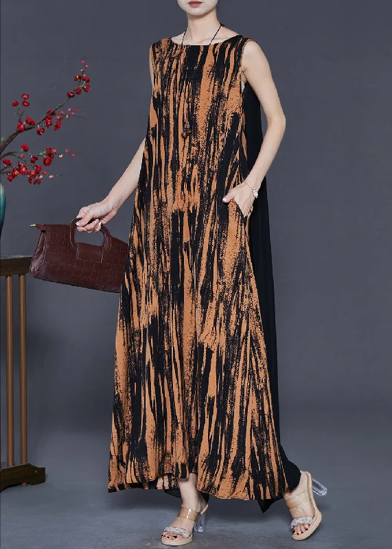 Handmade Orange Oversized Patchwork Chiffon Long Dress Sleeveless
