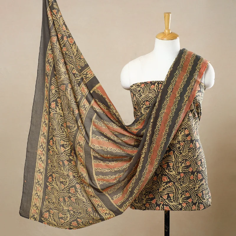 Beige - 3pc Cotton Kutch Batik Print Dress Material 98