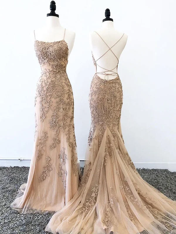 Champagne Lace Mermaid Long Evening Prom Dresses, Evening Party Prom Dresses, PDS0104 Champagne Lace Mermaid Long Evening Prom Dresses, Evening Party Prom Dresses, PDS0104