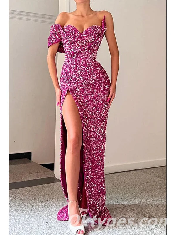 Sexy Charming Sequin One Shoulder V-Neck Side Slit Mermaid Long Prom Dresses,PDS0375 Sexy Charming Sequin One Shoulder V-Neck Side Slit Mermaid Long Prom Dresses,PDS0375