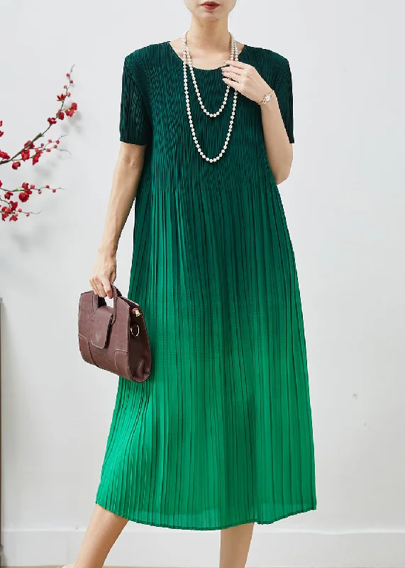 Natural Gradient Green Oversized Chiffon Pleated Dress Summer