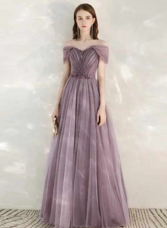 Light Purple Sweetheart Off ShoulderTulle A-line Formal Dress, Purple Prom Dress Evening Dress Light Purple Sweetheart Off ShoulderTulle A-line Formal Dress, Purple Prom Dress Evening Dress