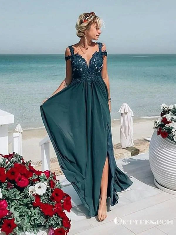 Charming Newest Chiffon Simple Off The Shoulder Lace Dark Green Long Cheap Prom Dresses, PDS0041 Charming Newest Chiffon Simple Off The Shoulder Lace Dark Green Long Cheap Prom Dresses, PDS0041
