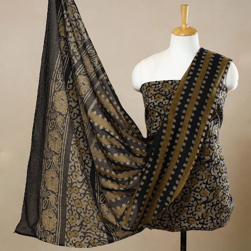 Beige - 3pc Cotton Kutch Batik Print Dress Material 89