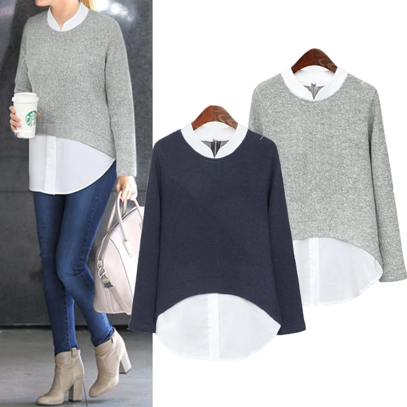 Women's Two Piece Button-Up and Long Sleeve Blouse Stretchy Fitted Blouse