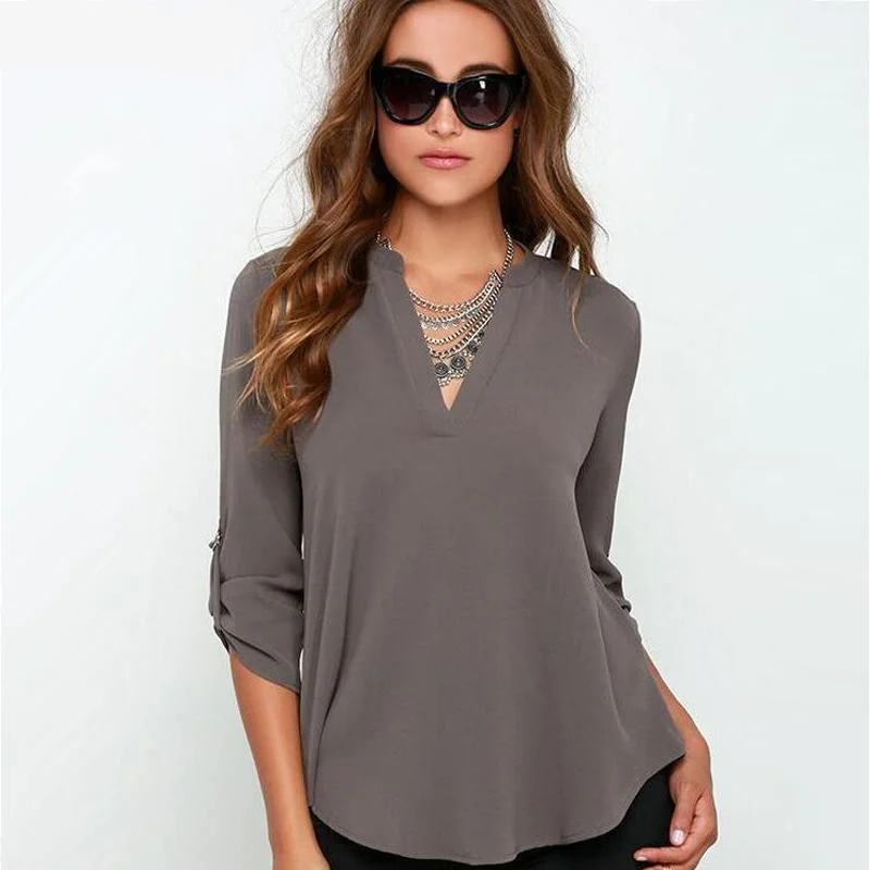 Women's V-Neck Half-Sleeve Blouse Polished Work Blouse