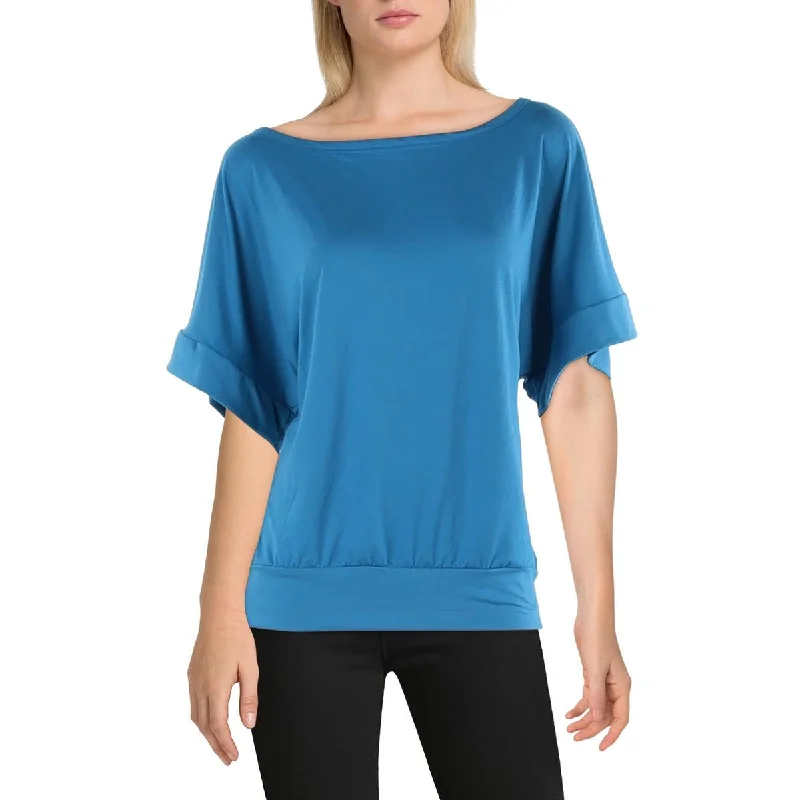 24seven Comfort Apparel Womens Scoop Neck Kimono Sleeve Blouse Feminine Tie Blouse