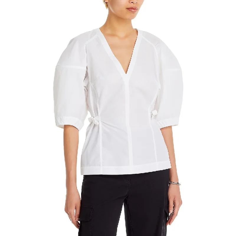 3.1 Phillip Lim Womens V-Neck Puff Sleeve Blouse Peter Pan Blouse