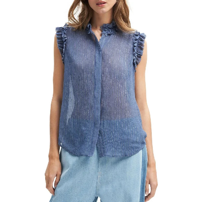 7 For All Mankind Womens Silk Metallic Blouse Elegant Peplum Blouse