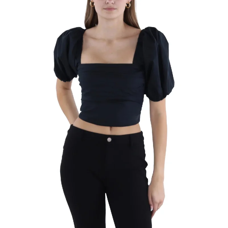 Abercrombie & Fitch Womens Square Neck Puff Sleeve Blouse Stretchy Fitted Blouse